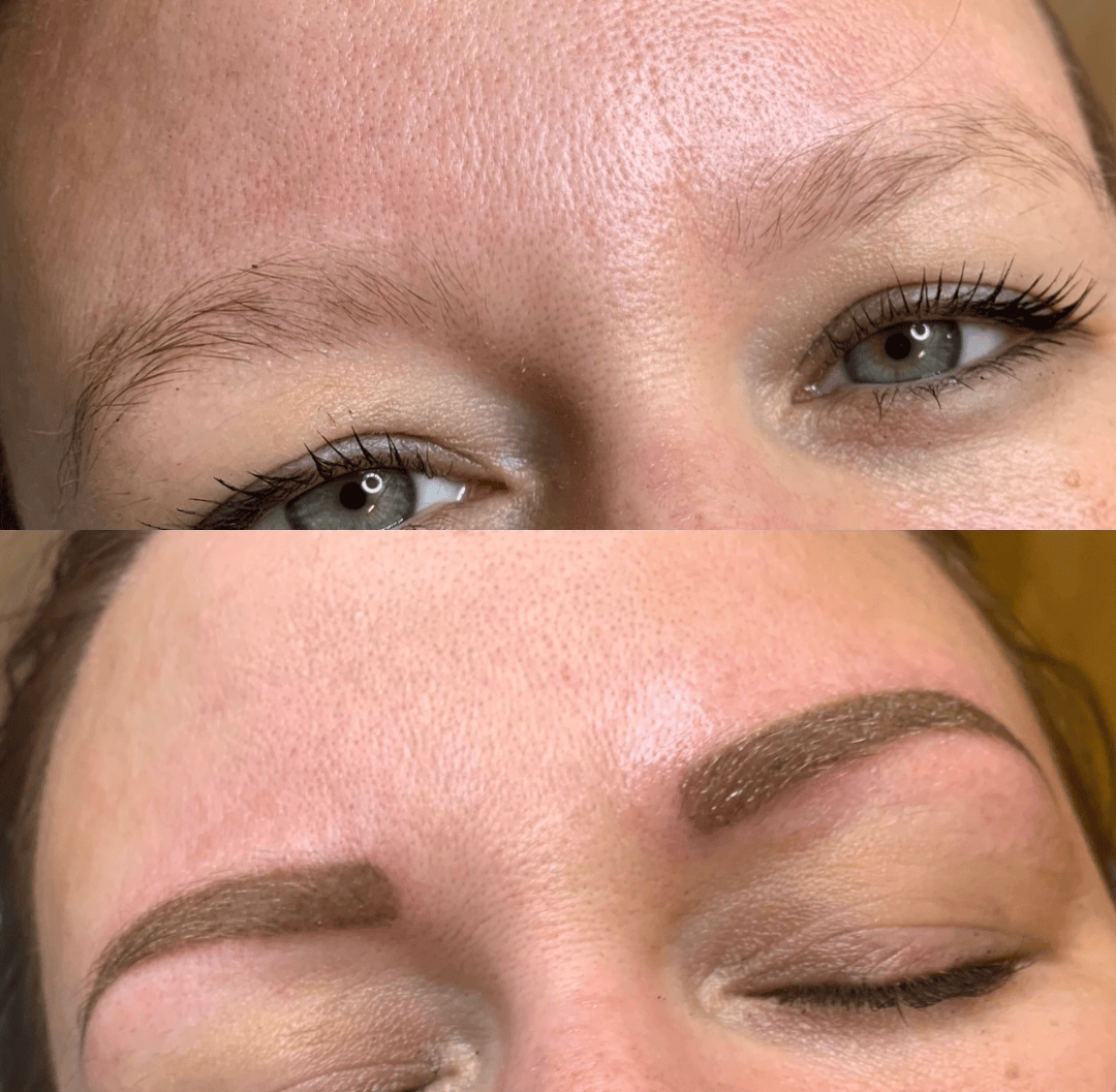 Augenbrauen vorher und nachher nach einer Powder-Brows-Behandlung